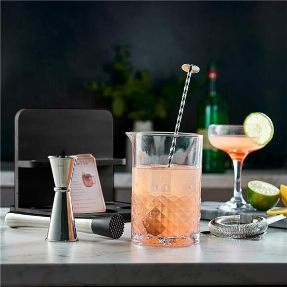 Crystal Cocktail Mixing Glass Set with Bar Tools Bamboo Stand 22 Oz Kit - Picture 5 of 8